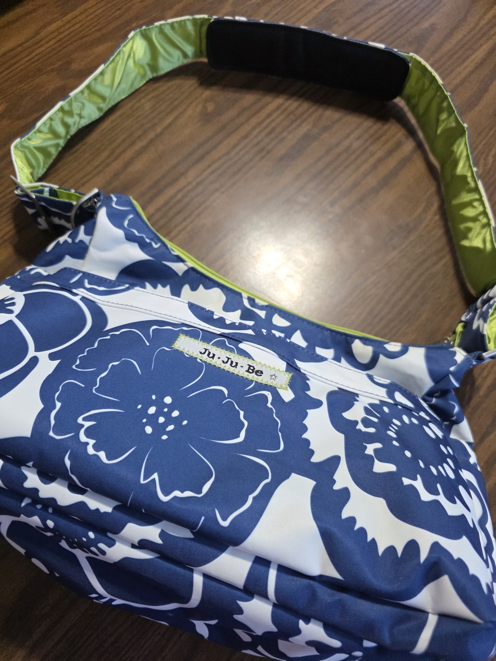 Ju-Ju-Be Floral Navy & White Diaper Bag with Lime Trim